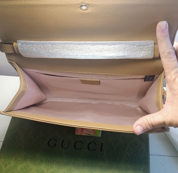 NEW! GUCCI MATISSE LEATHER BAG SOFT LEATHER BEIGE CLAIRE SILVER/GOLD GG LOCK - Picture 11 of 16